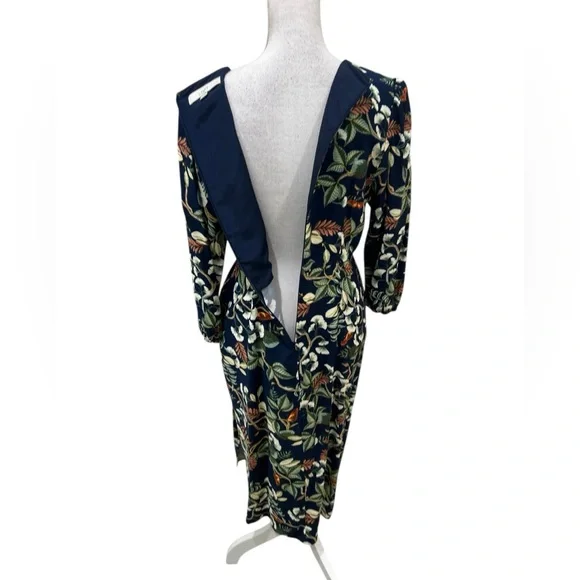 LOFT Navy Botanical Tie-Waist Midi Dress - Picture 11 of 14